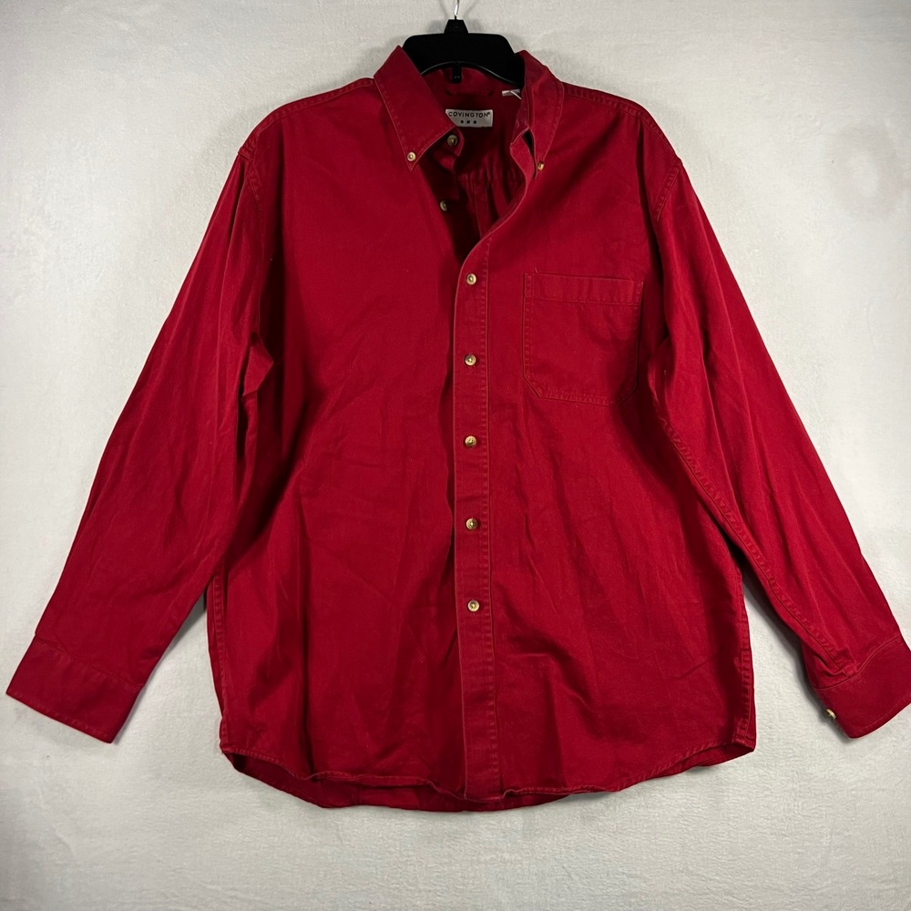 Covington Mens Red Button Down Long Sleeve Size‎ L Large Cotton Casual
